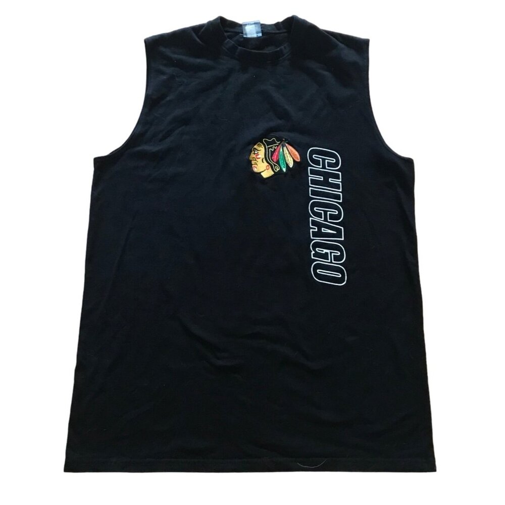 Chicago Blackhawks Tank Top Sleeveless Men's Large Black Cotton NHL Fan Hockey